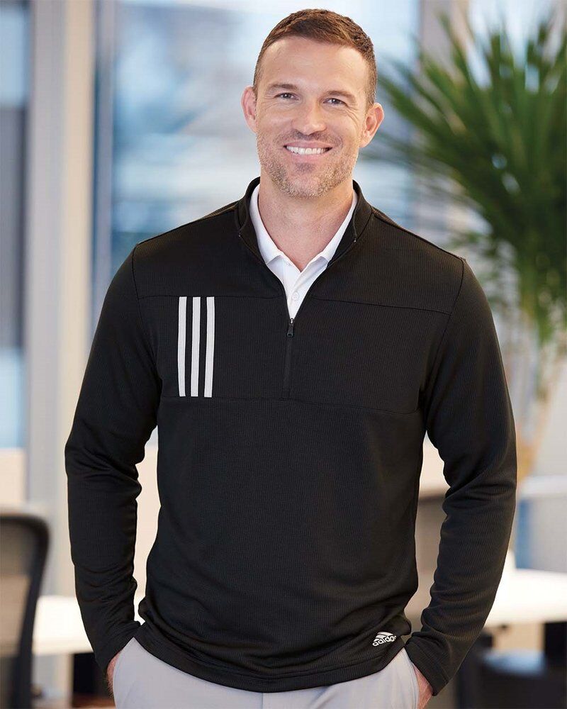 Men's 3-Stripes Double-Knit Quarter-Zip Pullover Thumbnail